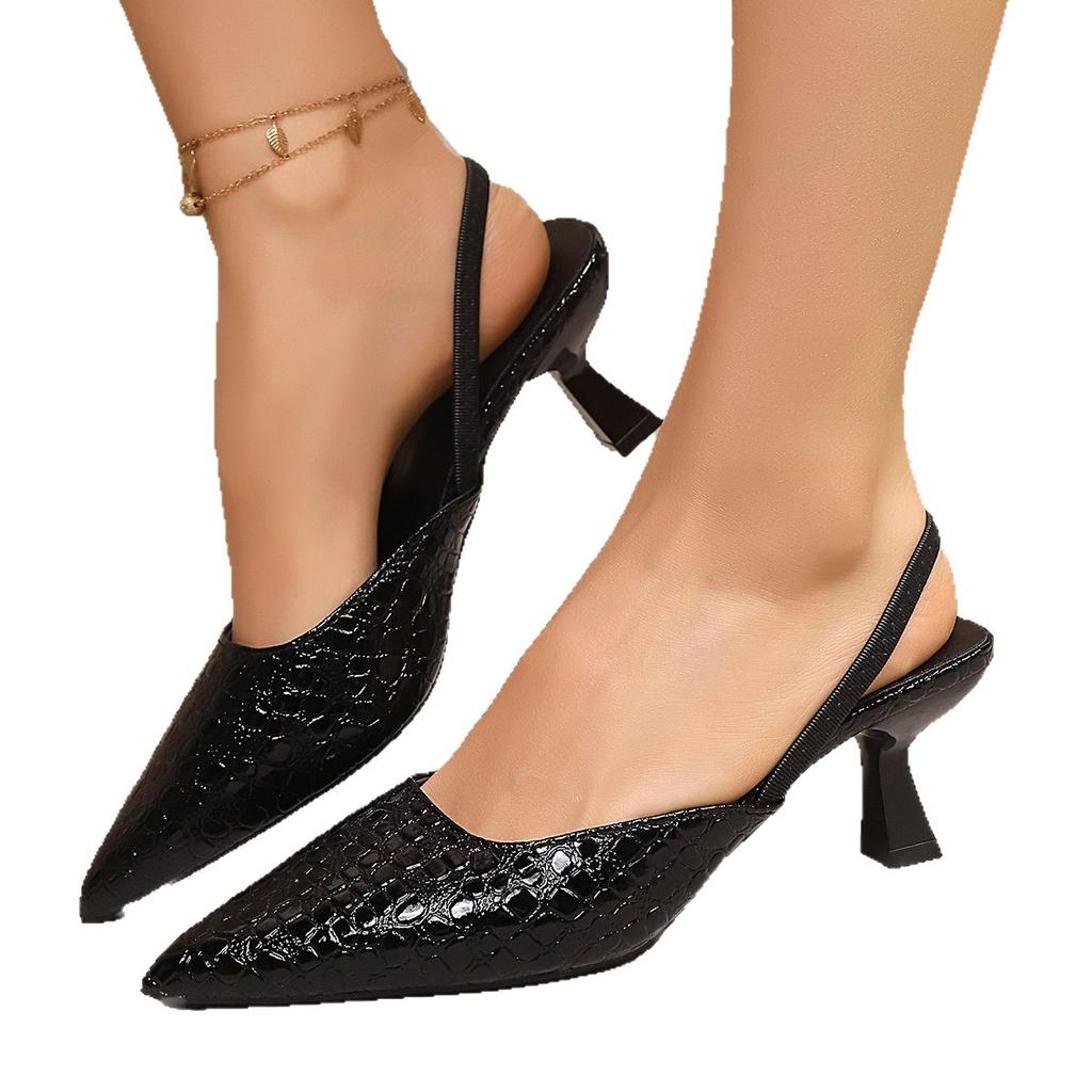 Απλά Μαύρα Σανδάλια με Μυτερό Toe Γυναικεία Καλοκαιρινά Slingbacks Ψηλοτάκουνα Γόβες Γυναίκα Λεπτό Τακούνι Γυναικεία Παπούτσια Γραφείου Υποδήματα