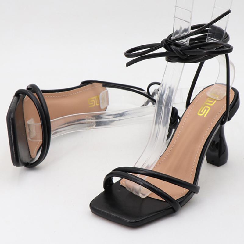 Fashion Cross Tied Square Toe Women Sandals Open Toe Thin Heel Slide Sandals Summer Fashion Sexy Comfort 36- 42 Large Size Roman Shoes