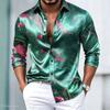 Herren Luxus Satin Langarmhemd mit 3D-bedruckten Seidenknöpfen und glänzender Oberfläche, Nachtclub Party Lässiges Modehemd