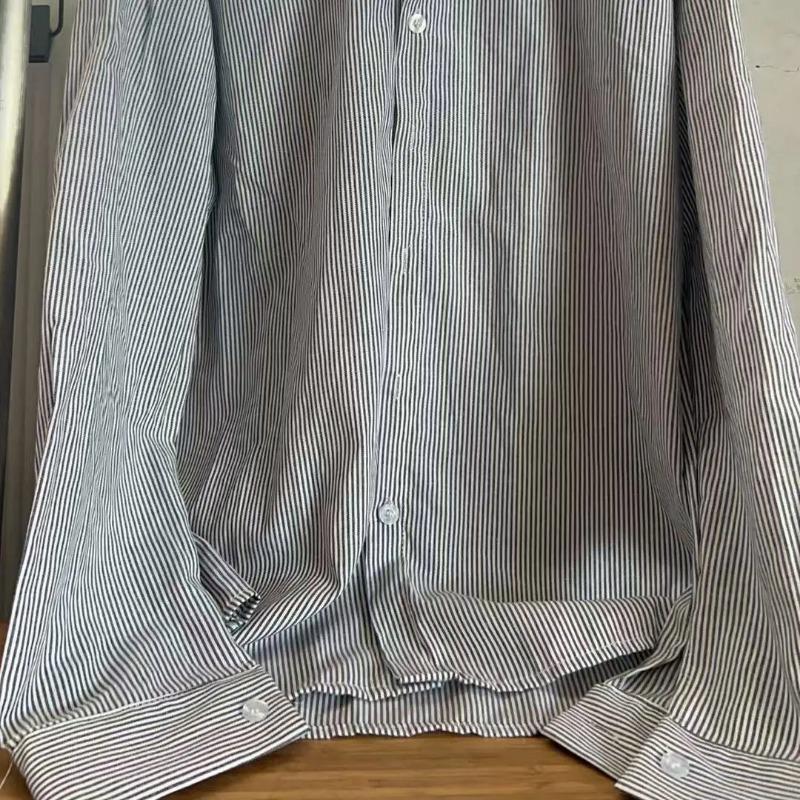 

Unisex Blue & White Striped Mandarin Collar Shirt Oversized Long Sleeve Casual Topt Cardigan L сірий колір