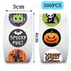 500 Pictures/roll Roll Sticker Tape Cartoon Halloween Handbook Material Envelope DIY Seal Sticker