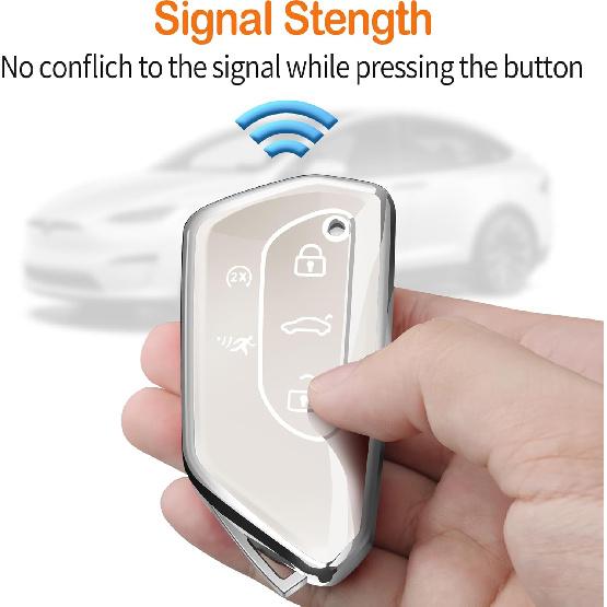 Sindeda For Volkswagen Key Fob Cover With Keychain Soft Full Protection Key Shell Key Case Compatible With VW MK8 Golf/GTI Skoda Octavia (White)