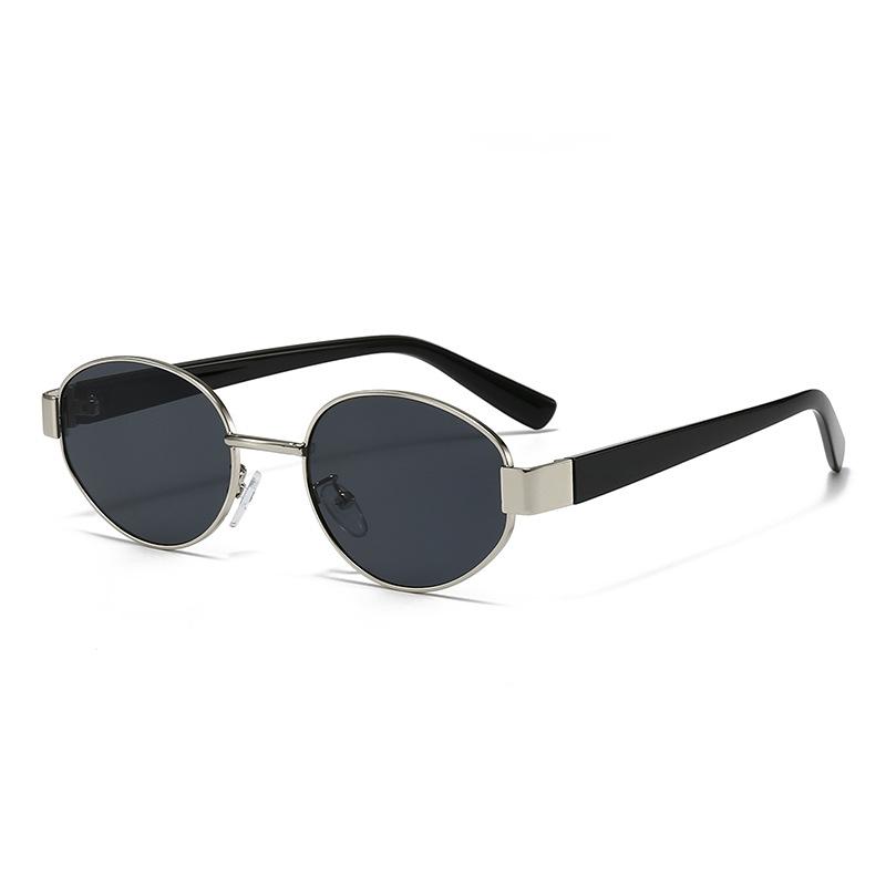 Metal oval frame retro sunglasses women's high-end sunglasses Hong Kong style personalized sunscreen glasses moisture polarized light