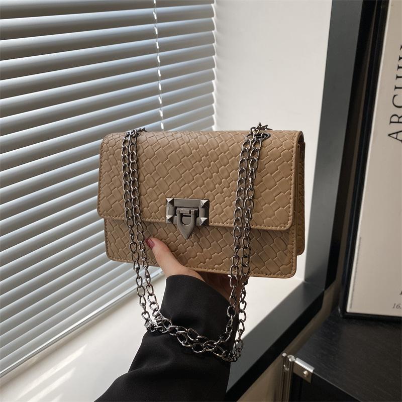 2025 Spring New Chain Small Square Bag Street Trend Stone Pattern Messenger Women's Bag Fashion Zipper Buckle Square Bag