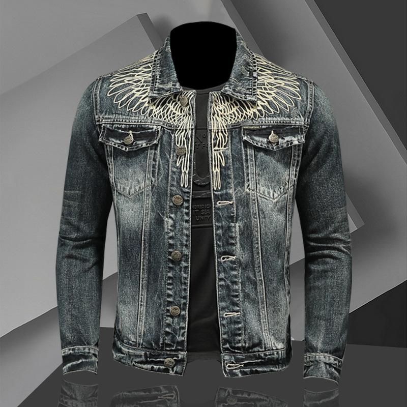 Herren Denimjacke Vintage Used Amerikanischer Stil Slim Fit Motorradjacke Arbeitskleidung Lässiger Mantel Frühling Herbst