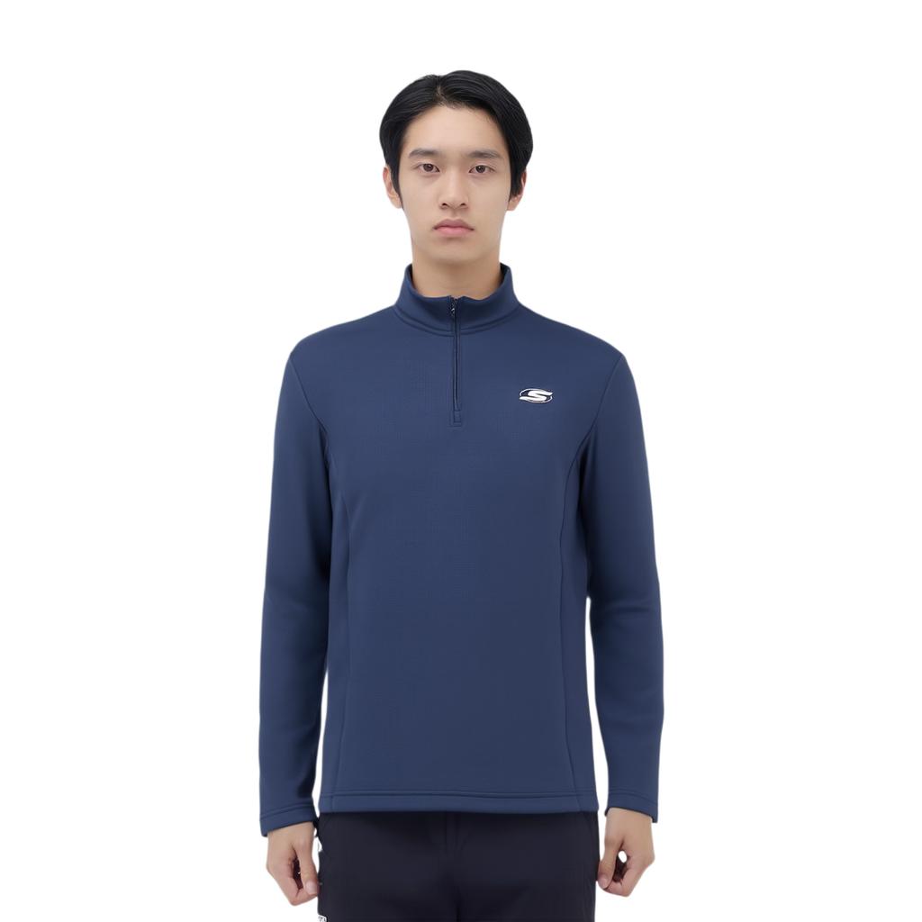 Skechers Basic Sports Series Half-Zip Outdoor Fitness Thermal Long Sleeve T-Shirt Men Tops Navy-Blue P424M135-002Z