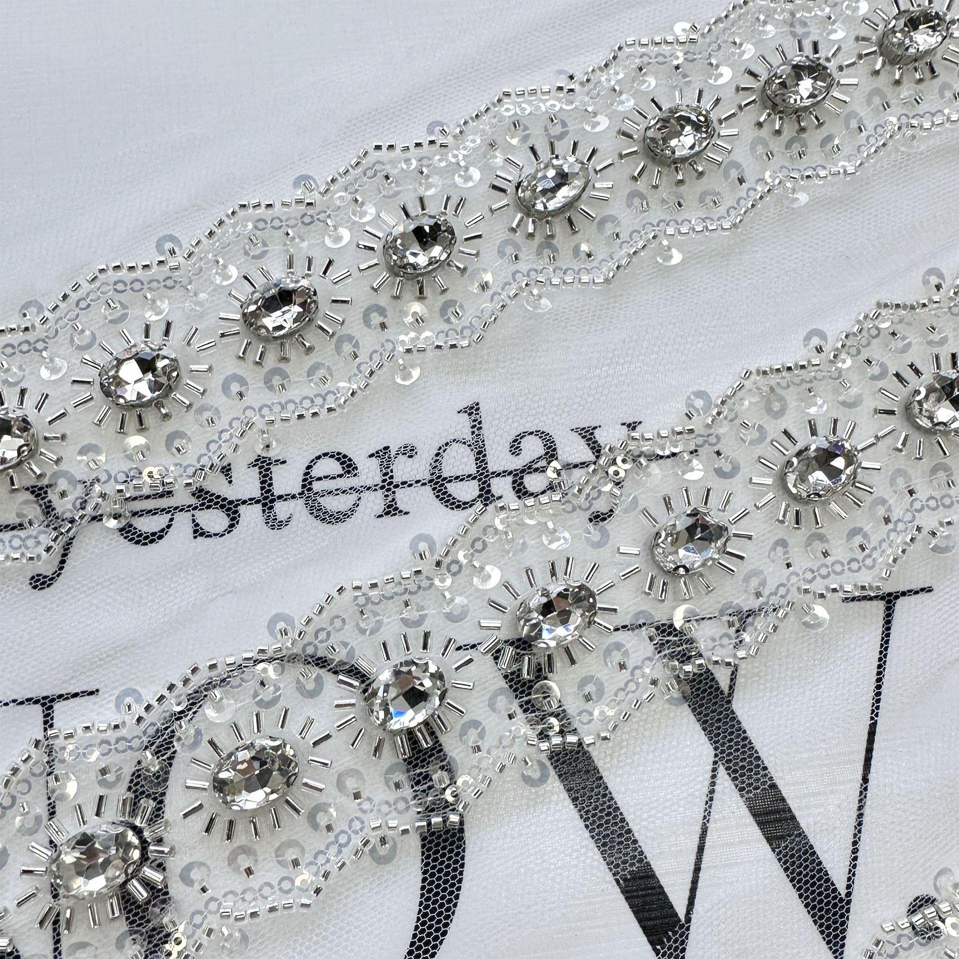 

White Glass Rhinestone Lace Diy Clothing Jacket Women S Bag Sweater Hand-Sewn Patch Decorative Accessories T1037 white one yard