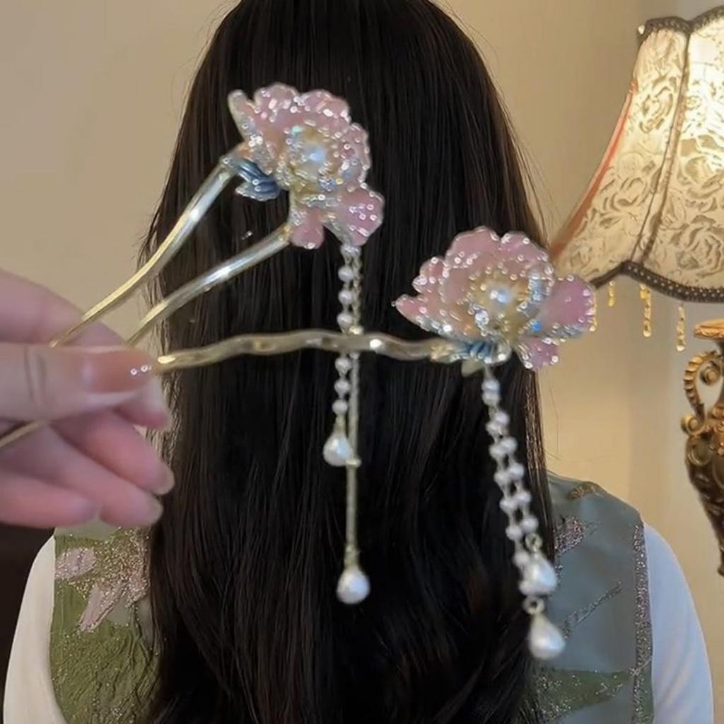 Super Nieśmiertelna Piwonia Chwost Spinka do Włosów, Nowa Chińska Spinka do Włosów Wysokiej Klasy Dziecięca, Starożytne Nakrycie Głowy Hanfu, Spódnica Końska Twarz z Akcesoriami.