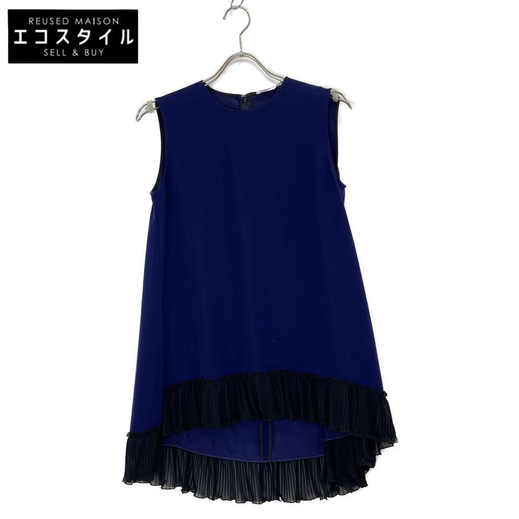ADEAM Excellent Condition 42388 Chiffon Pleated Sleeveless Tunic Dress S Navy X blackUsed