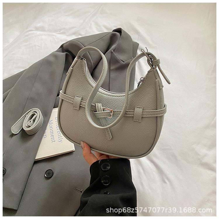 2025 New French Underarm Bag, High-end Niche Lychee Pattern Crescent Bag, Simple and Versatile Single Shoulder Messenger Bag
