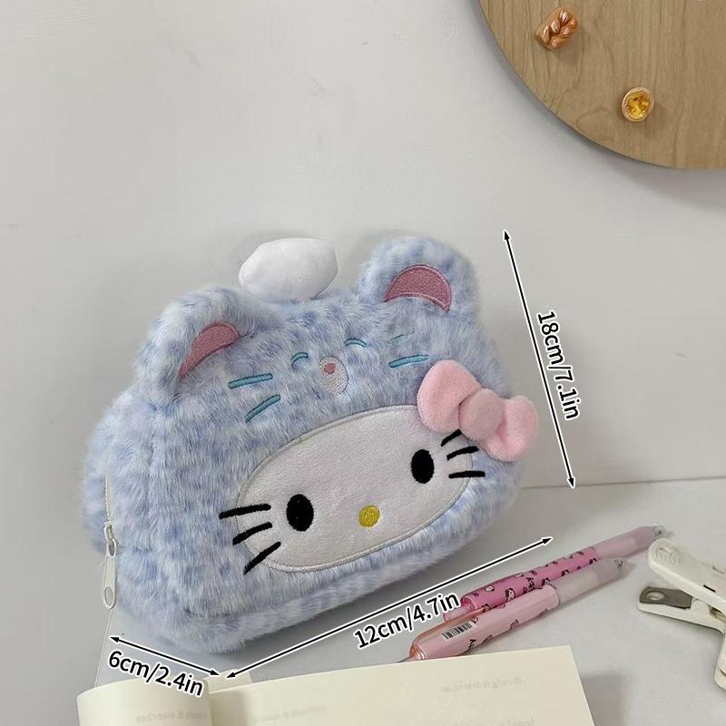 Hello Kitty Pencil Case Large Capacity Plush Pen Holder Hello Kitty Storage Bag Makeup Bag Cosmetics Pouch Desk Organizer Bag