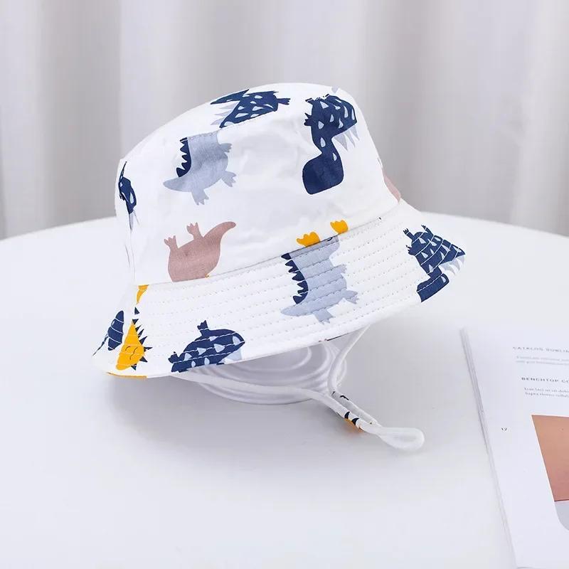 Baby Sun Hat Summer Kids Cartoon Dinosaur Print Soft Cotton Bucket Hat For Girls Boys Panama Beach UV Protection Cap Children