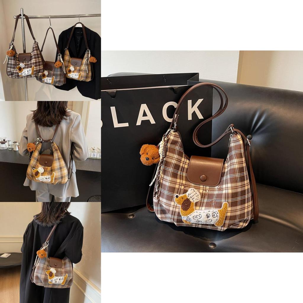 Chic Vintage Grid Pattern Shoulder Tote Bag With Versatile Large Size For Everyday