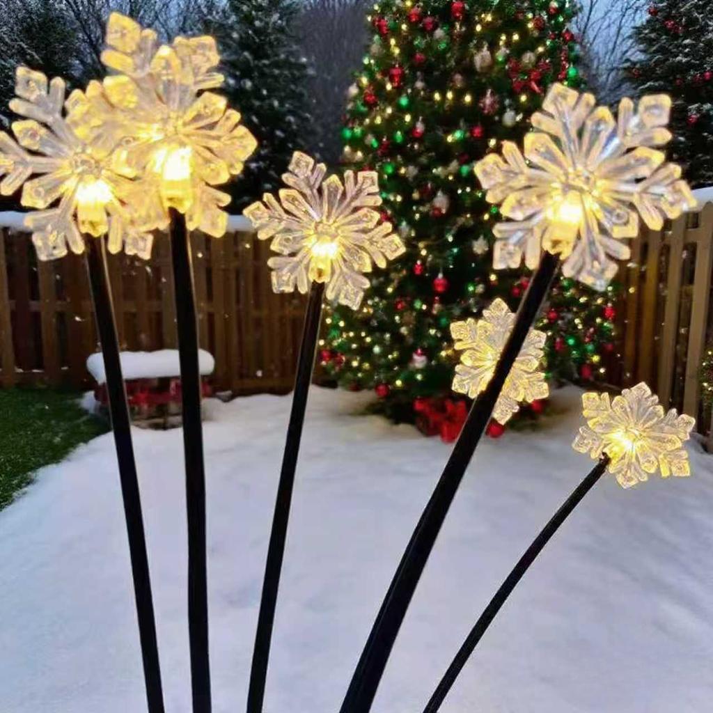 Christmas Decoration Snowflake Solar Lights String Flower Garden Road Ground Plug Lights Decorative Lights Always On and Flashing Lights