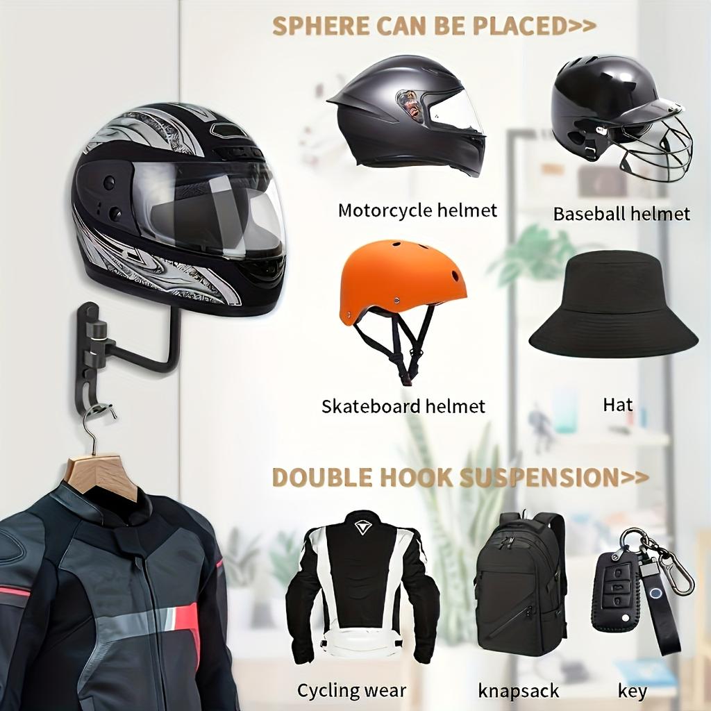 Aluminum Alloy Motorcycle Helmet Rack, Wall Mount Metal Bike Helmet Holder, Bicycle Helmet Display Hanger Stand, Suitable for Most Helmets
