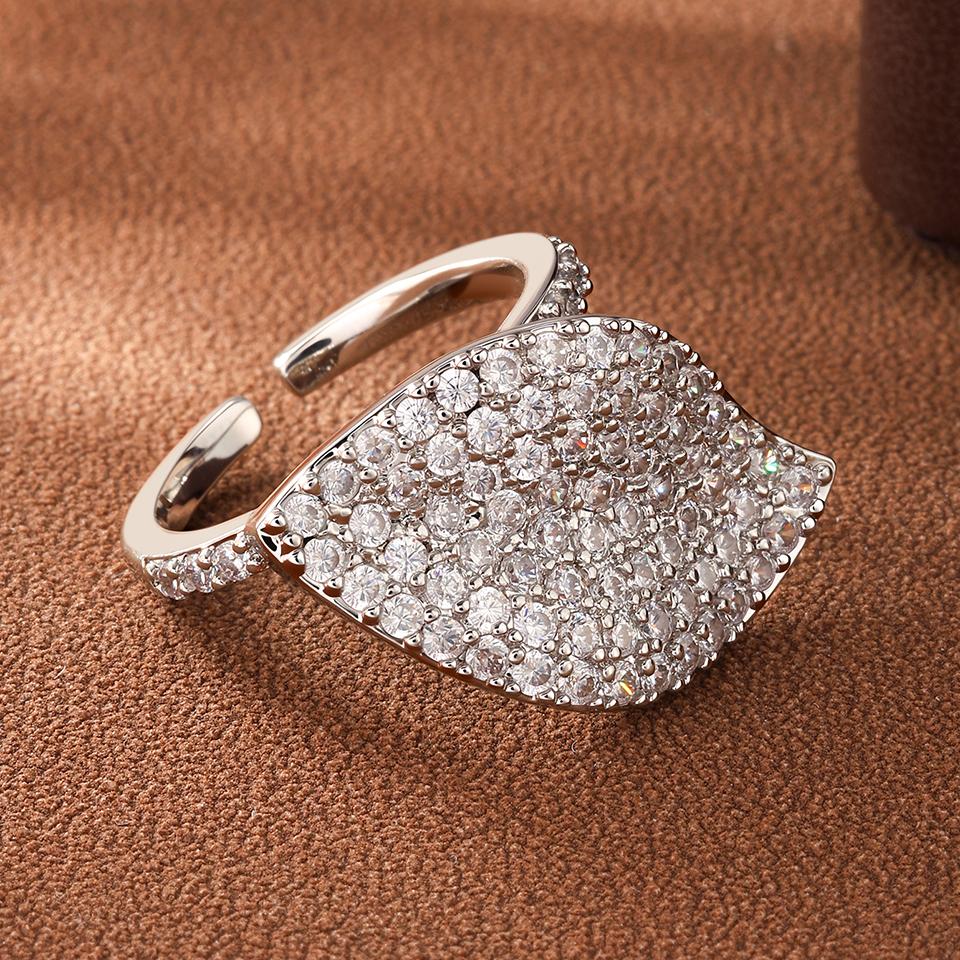 

ZAKOL Classic Micro-intact Zircon Leaves Leaf Open Rings for Women Copper/Gold Color Cocktail Party Rings Fashion Zircon Gift resizable