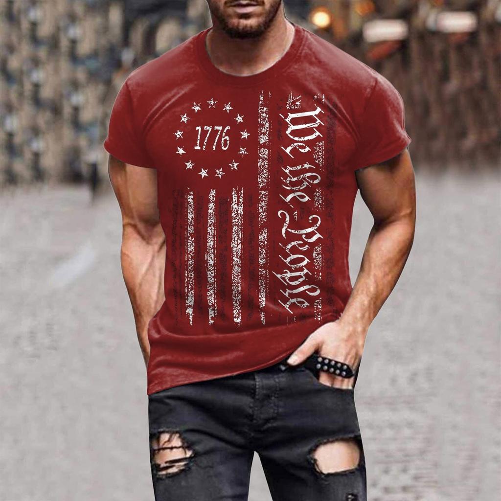 Pánská trička ke dni nezávislosti, pánská trička s grafickým vzorem USA Flag s krátkým rukávem Tričko American Patriotic Vintage
