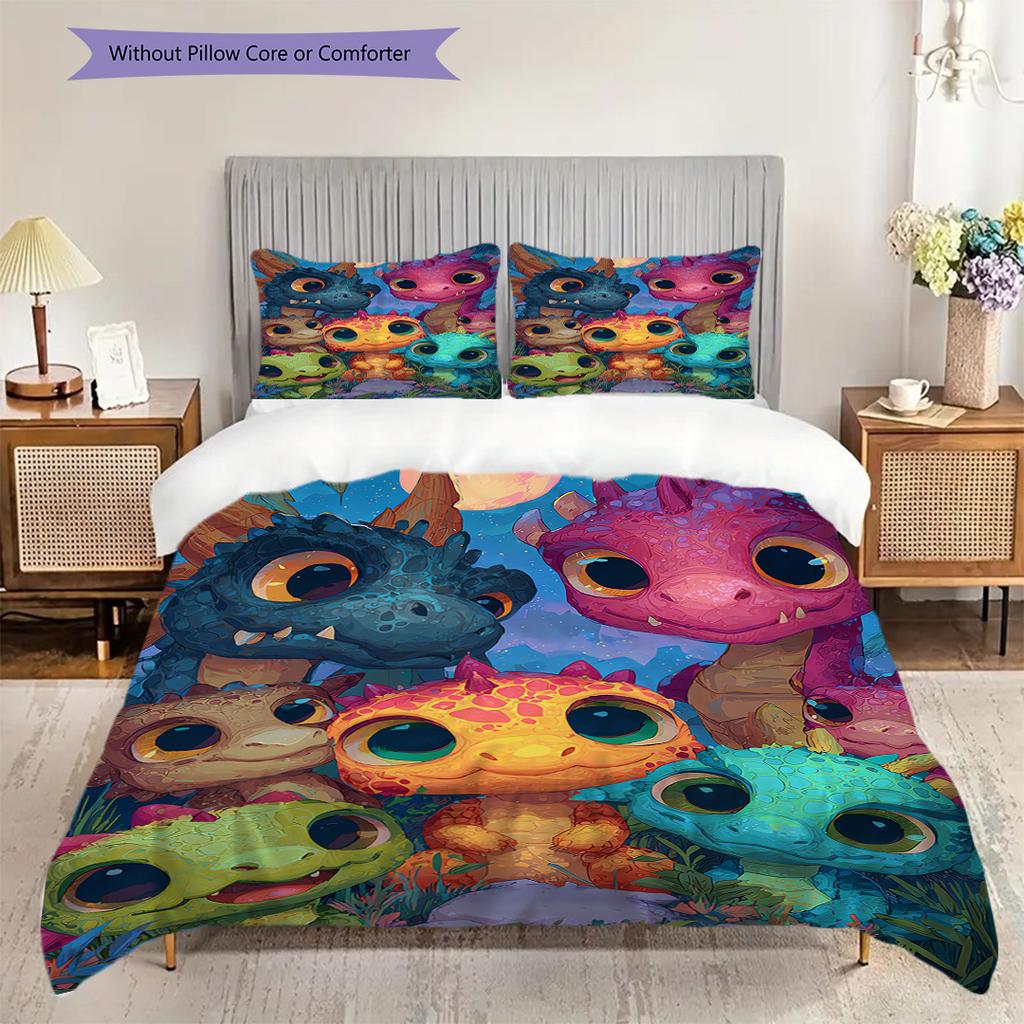 Dinosaur Pattern Bedding Quilt Set Quilt Cover Pillowcase Home Decoration Birthday Gift (1 * Duvet Cover + 2 * Pillowcase, Without Core)
