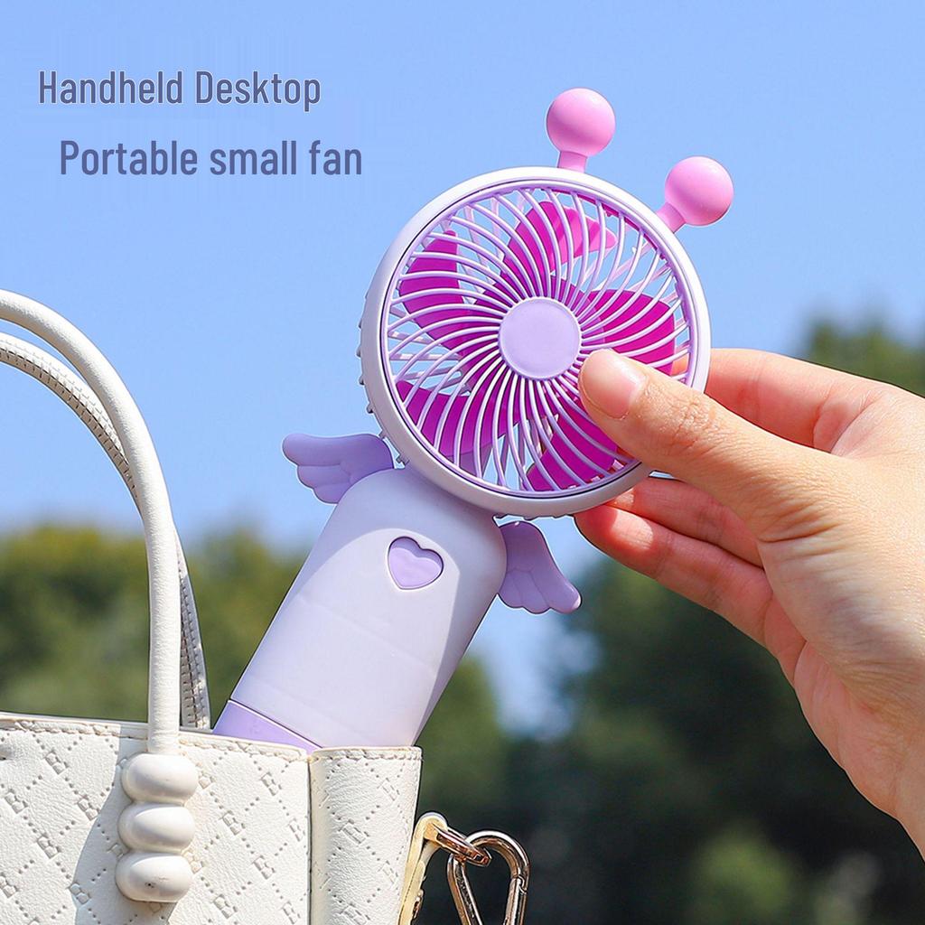 Portable Rechargeable Cartoon Mini Fan with USB and Night Light – Desktop & Handheld