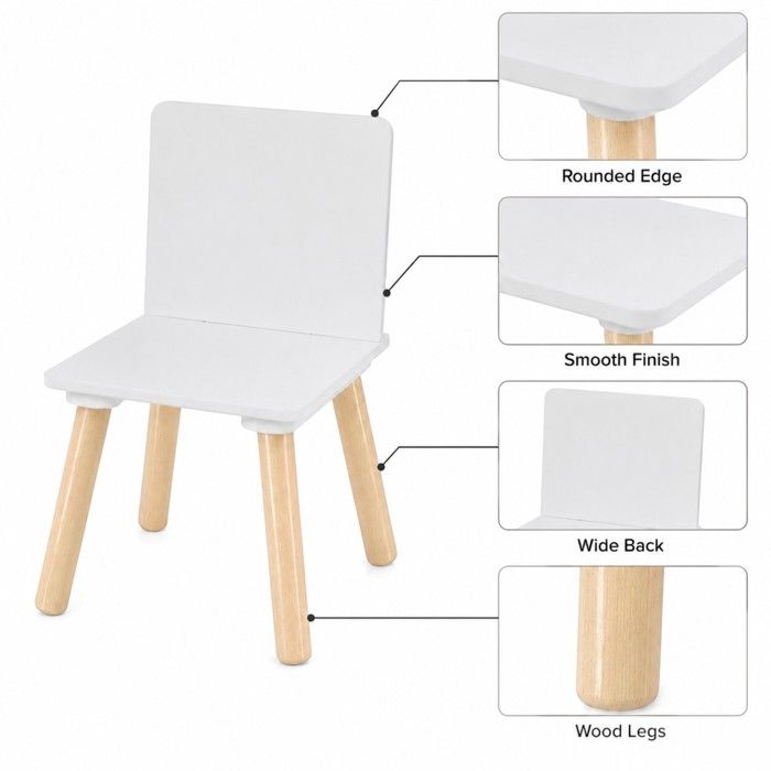 Chaise Enfant en Bois GINGER HOME, Style Scandinave, MDF et Pin, Bords Arrondis, Blanche, 26,8x26,8x50 cm