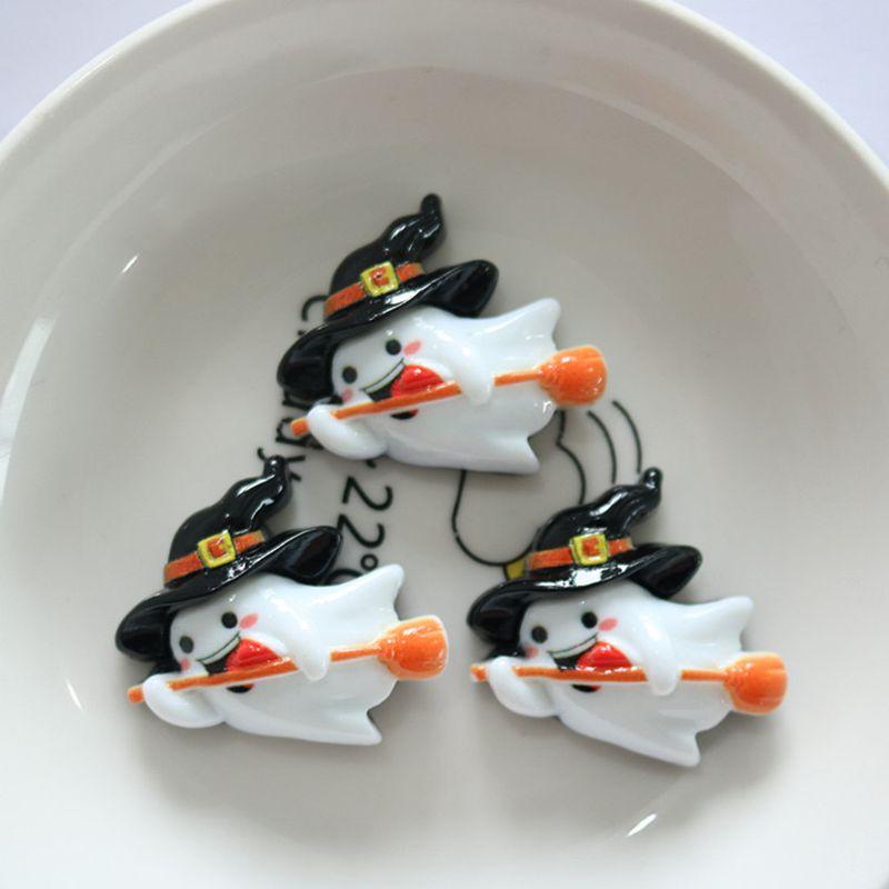 10 Pcs Cute Cartoon Halloween Ghosts, Skeletons, Pumpkins Flat Back Resin DIY Jewelry Hairpin Craft Decoration Accessorie