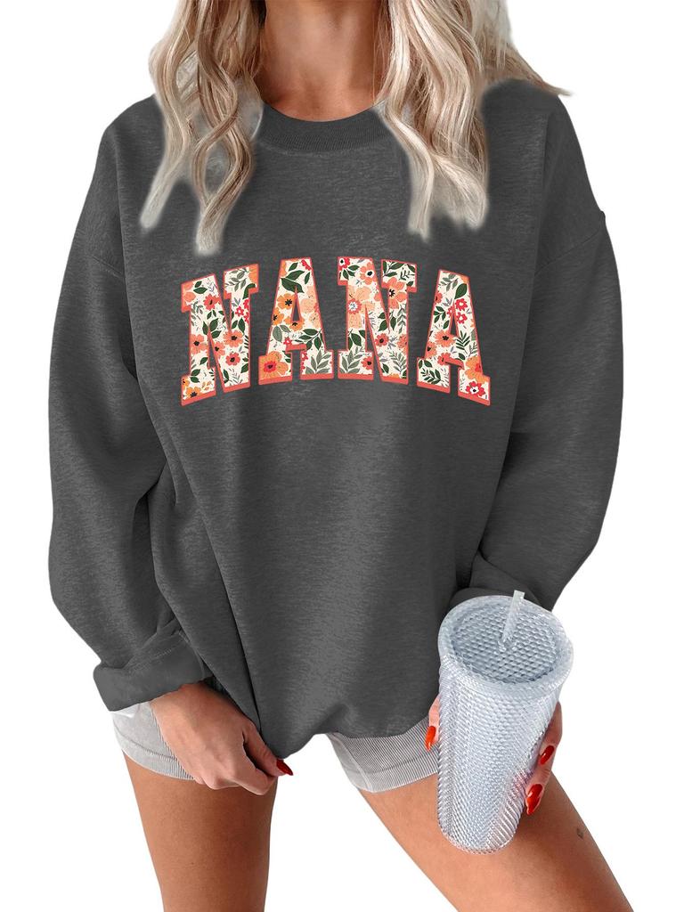 European Style Floral Grass Pattern Thick Warm Hoodie - Women's Round Neck Long Sleeve