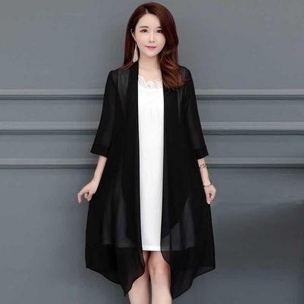 

Women s Plus Size Chiffon Cardigan Trench Coat: Mid-Length, Versatile Spring/Summer Shawl for Middle-Aged & Elderly with Sun Protection. M чорний