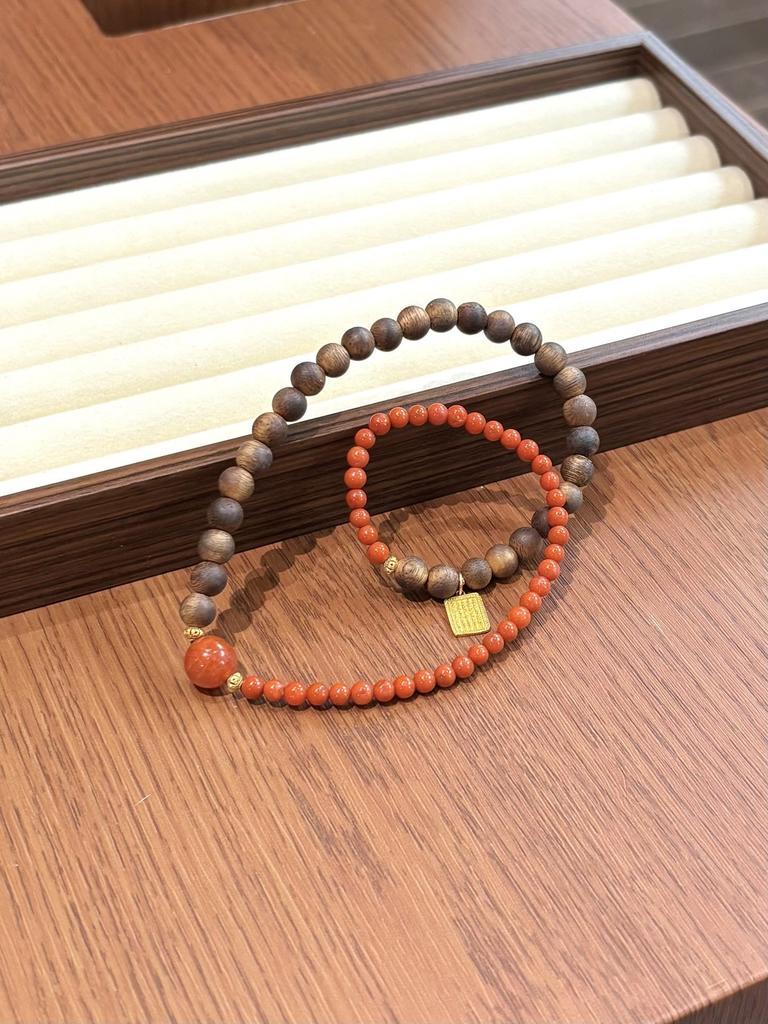 Natural Agarwood with Nanhong Jewelry Multi-specification Double-circle Bracelet for Physical Shopping Malls Jewelry Cultural and Play Stores