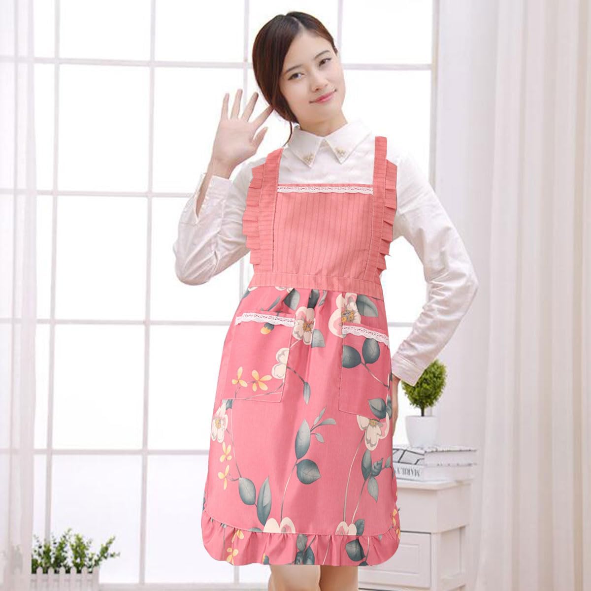 2PCS Floral Aprons for Women with Pockets,Kitchen Floral Apron Suitable for Cooking Baking Men Women(Random Color)
