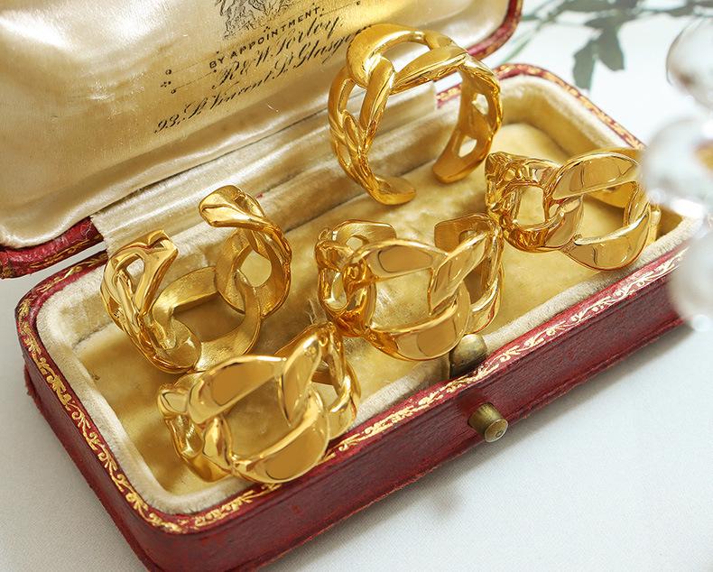 European Hip Hop Thick Chain Patchwork Minimalist Women's Ring - Trendy 18K Gold Plated Titanium Steel Jewelry A144