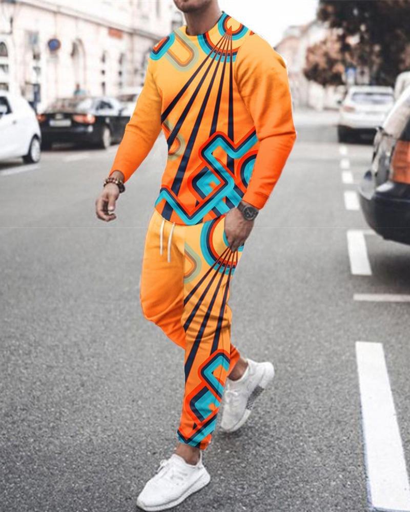 Men's Long Sleeve T-Shirts Sets Abstract Pattern 3D Print Sports T-Shirt Pants Suit Fashion Tracksuit 2-Piece Jogger Outfits