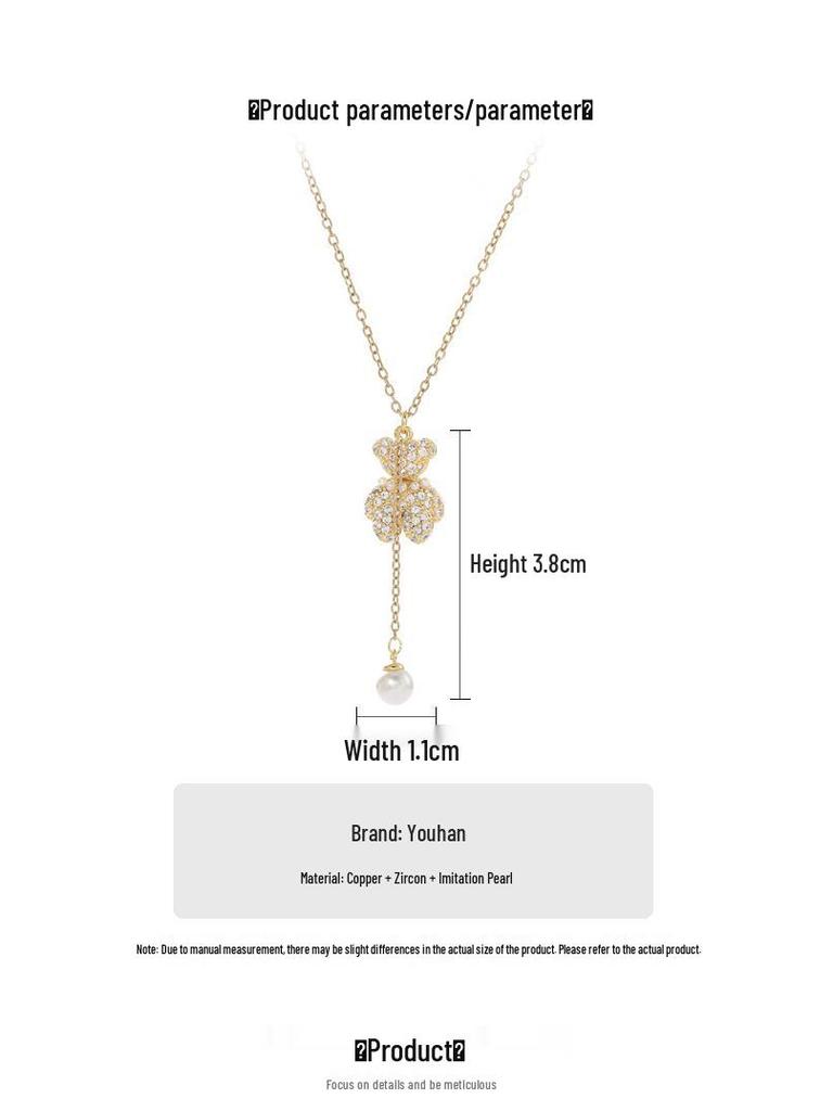 2023 Women's Niche Zircon Bear Necklace: Tassel Pearl Clavicle Choker