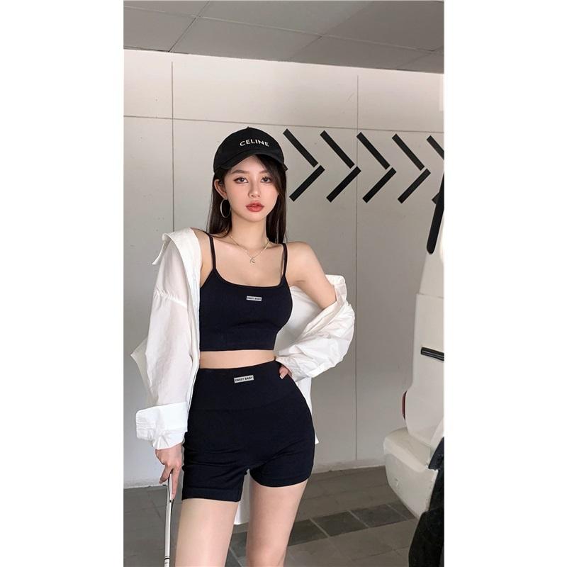 Høy midje Ermeløst Yoga Sett Kvinner Naken Følelse Racerback Sports-BH Treningsklær Todelt Sportsklær