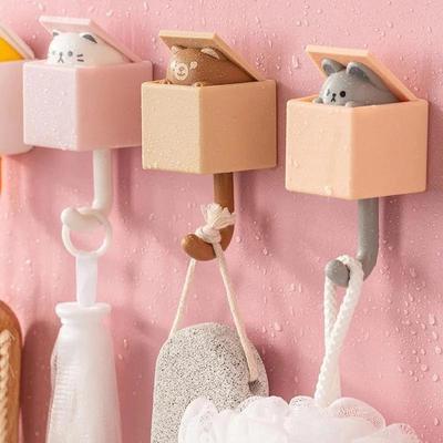Cat Hook Cute No Punch Hang Clothes Hook No Mark Animal Hook Key Strong Adhesive Home Storage Organization Decorative