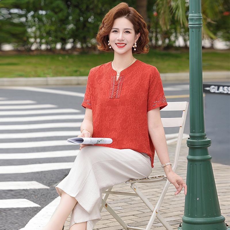 

2026 Stylish Spring Suit: Elegant Two-Piece Set for Middle-Aged and Elderly Women. Orange Top Only