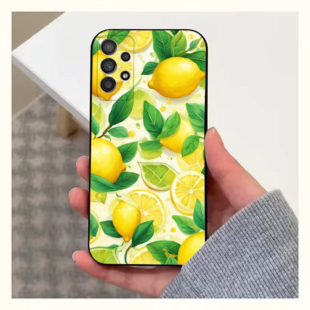 Fruit lemon Painting Case For Samsung S22,S21,S9,S25,S24,S23,Ultra,FE,S20,S10,Plus,Lite,Soft Silicone Black
