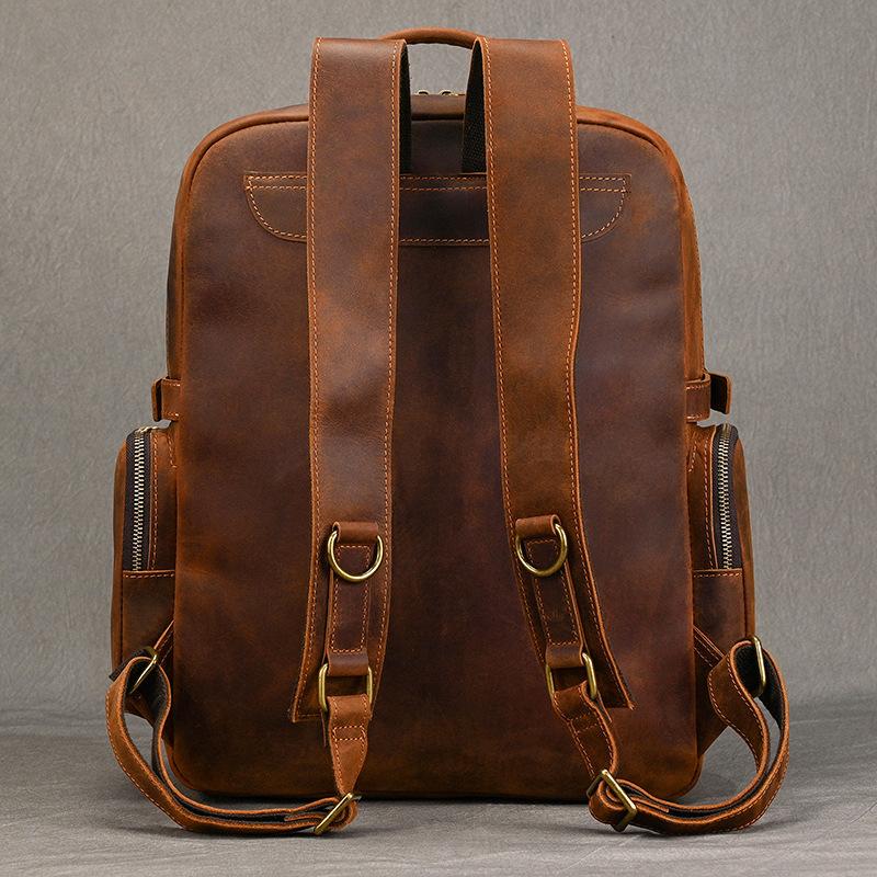 Crazy Horse Leather Men'S Backpack 15 Inch First Layer Cowhide Backpack Retro Leather Travel Bag Commuter Computer Bag