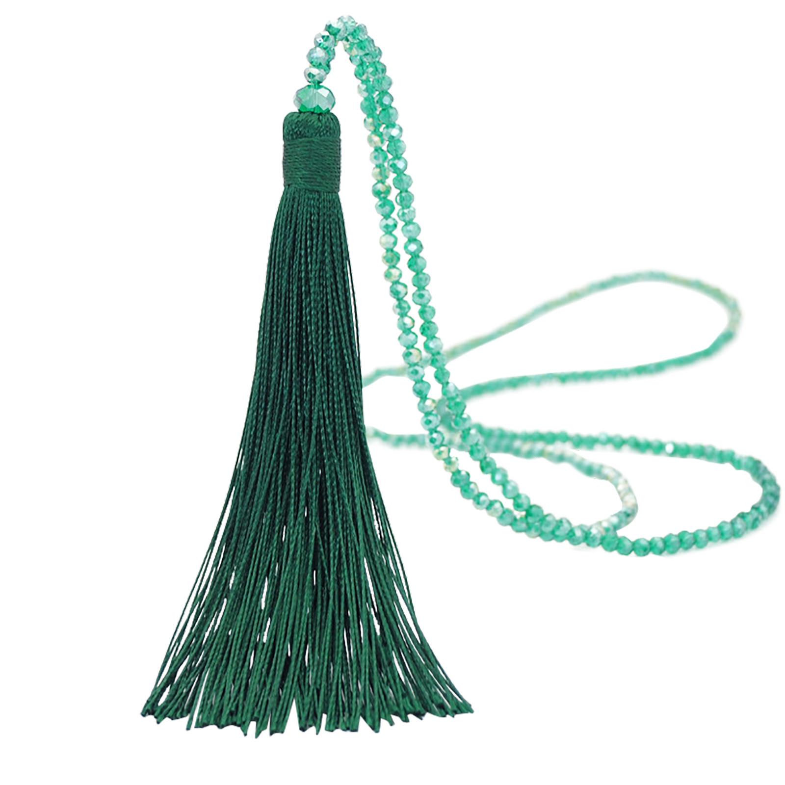 

Женский цветной бархатный кулон ручной работы с кисточкой и кристаллами, длинное ожерелье зелёный