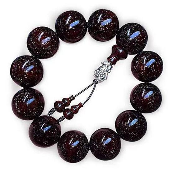 Herren Armband aus rotem Sandelholz mit goldenem Stern Agarholz Buddhistische Gebetsperlen