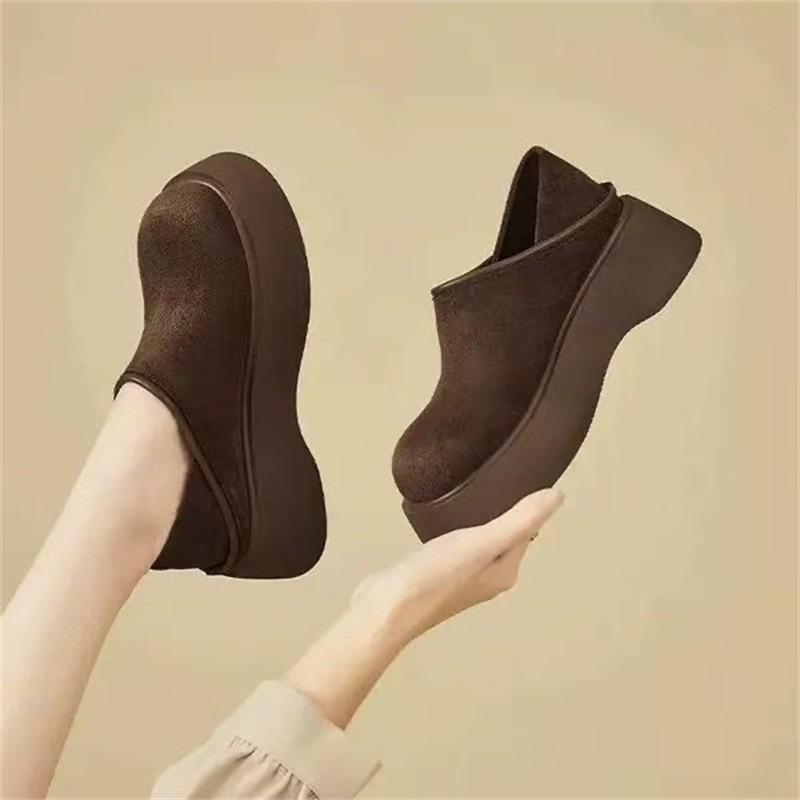 Thick-soled Heightening Women's New Autumn Fashion Women's Muffin Soles Wear One-pedal Single Shoes