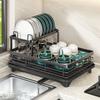 Carbon Steel Dish Rack with Drainboard, Sink Organizer, Dish Strainer Shelf for Kitchen Counter Storage