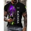 Men's Japanese samurai sword cherry blossom print T-shirt