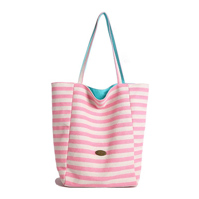Double-sided Striped Canvas Bag for Women's Foreign Trade Korean New Lazy Style Shoulder Bag Large Capacity Commuting Toy Bag