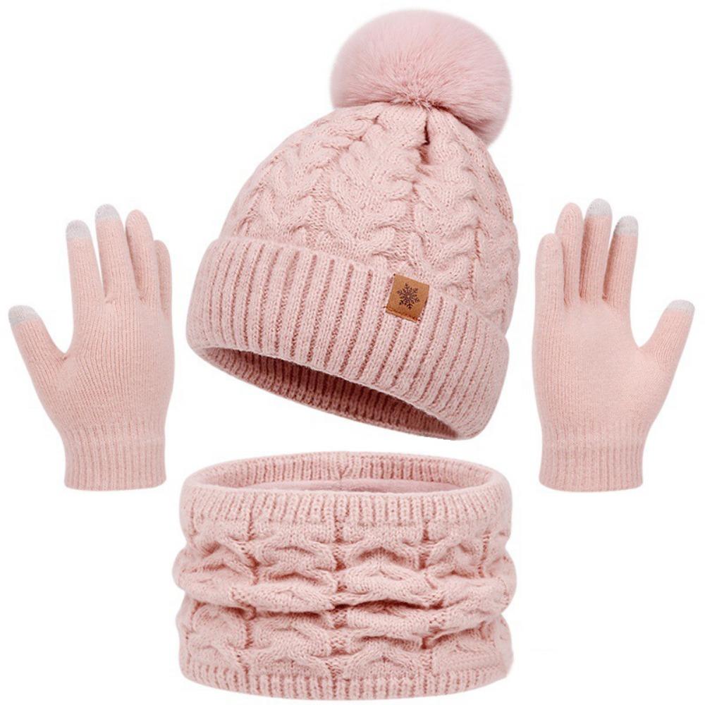 

Solid Color Women Hat Scarf Gloves Set Beanie Hat Winter Knit Gloves Set Winter Season