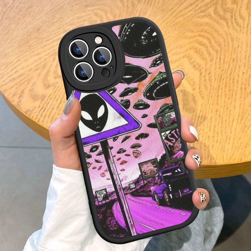 Estetyka Uroczy Kreskówkowy obcy kosmiczny Etui na telefon Twarda Skóra Dla iPhone 14 13 12 Mini 11 14 Pro Max Xs X Xr 7 8 Plus Fundas