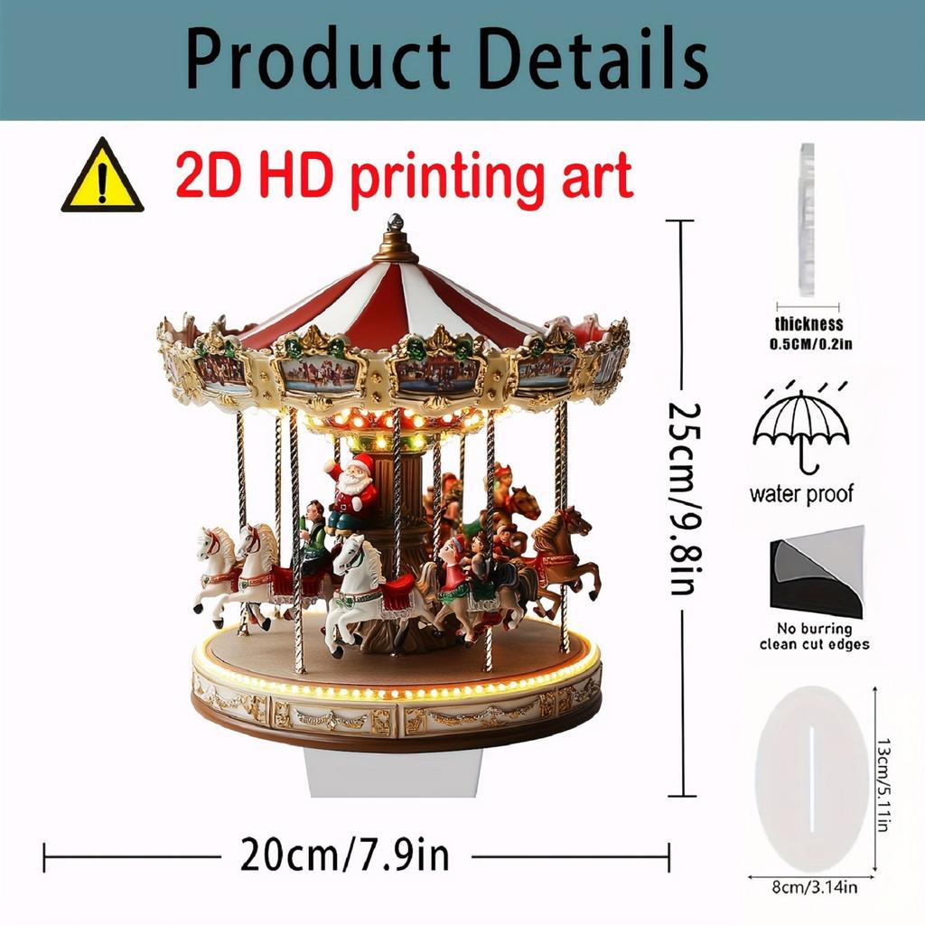Christmas Merry Carousel 2D Christmas Scene Festival Decor Bedroom Office Desktop Ornaments Home Decoration Christmas Gifts