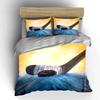 Hockey Stick and Puck Splash Art Print Bedding Set Duvet Cover Pillowcases (1* Duvet Cover 2* Pillowcases Do Not Include Comforter)