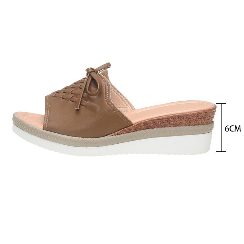 

Bow thick bottom slope heel slippers women s summer new hollow hemp rope bottom casual cool slippers 36