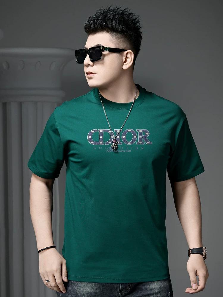European Fashion Letter Print Short-Sleeve T-Shirt for Men, Trendy Brand, Loose Fit, 2025 Summer New Men s Half-Sleeve Tee S