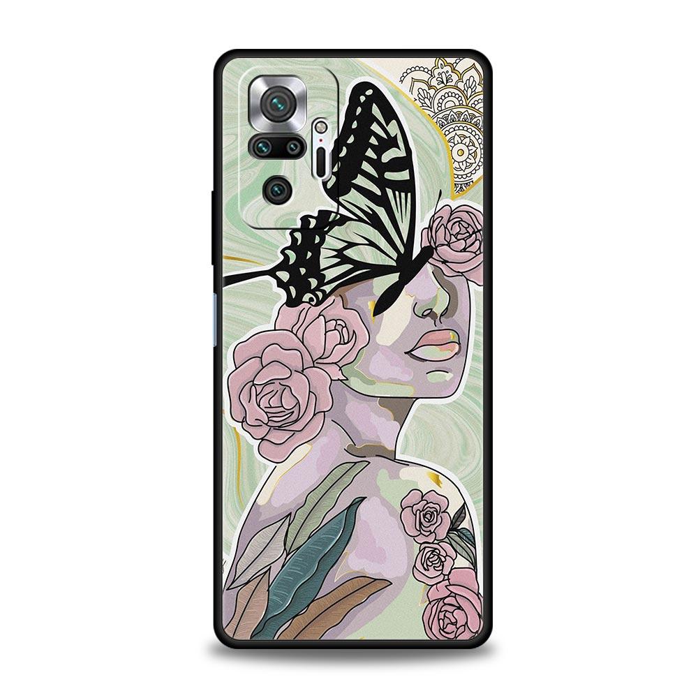 TPU Phone Case For Xiaomi Redmi Note 10 11 9 8 Pro 9S 7 8T 9T 9A 8A 9C K50 K40 Gaming Cover Paris Art Blue Butterfly Girl Flower